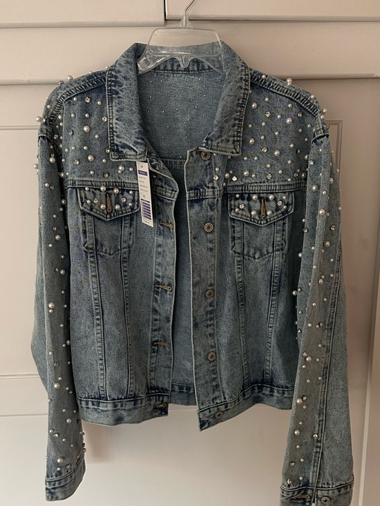 Jackets & Blazers - Women’s Pearl-Embellished Light Blue Denim Jacket